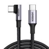 Cablu Ugreen US334 (70643), USB-C to USB-C 90 Degree Cable, Fast Charging 5A, 100W, 1m, Nylon, Gri Spatial