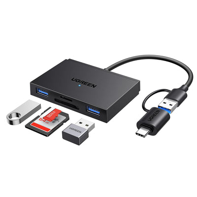 Ugreen Card Reader CM812 (45167), Type-C/USB to 2x USB, SD/TF Card, 5Gbps, 2TB,, Negru