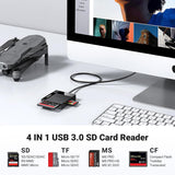 Ugreen Card Reader 4in1 CR125 (30333), USB3.0 to 1x SD Slot, 1x TF Slot, 1x CF Slot, 1x MS Slot, 170MB/s, Negru