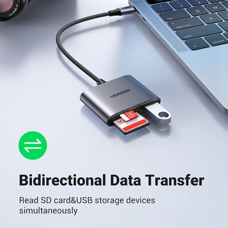 Ugreen Card Reader CM387 (80798), Type-C to USB, TF/SD Card, Plug&Play, 2TB, Gri