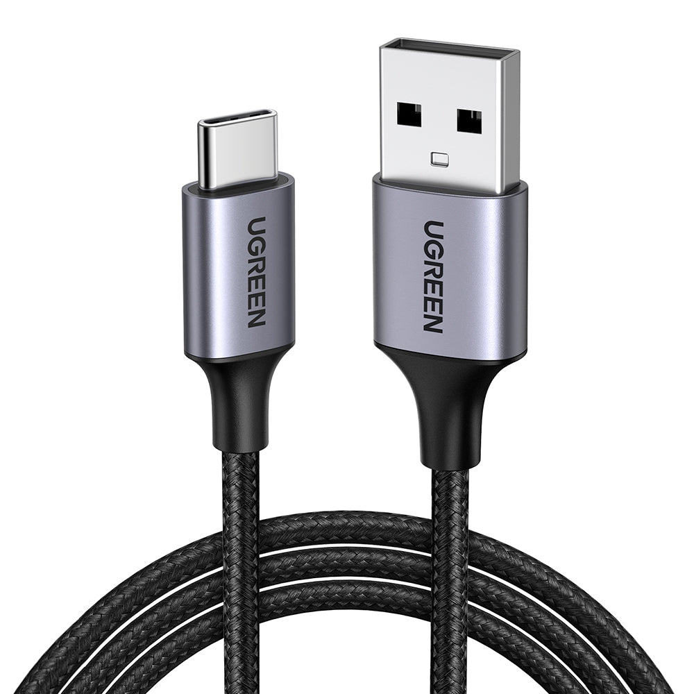 Cablu Ugreen US288 (60128), USB to Type-C, Fast Charging, 3A, 18W, 480Mbps, Nylon Braided, 2m, Gri Spatial