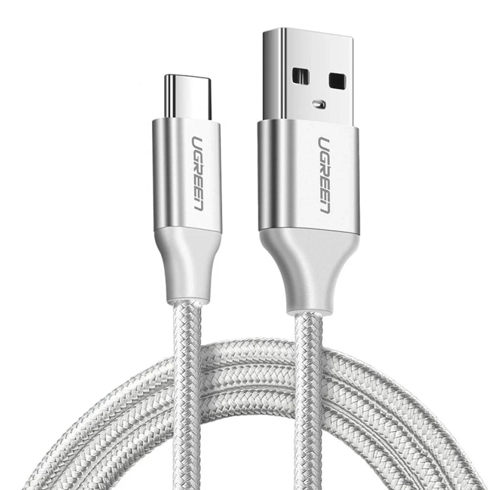 Cablu Ugreen US288 (60133), USB to Type-C, Fast Charging, 3A, 18W, 480Mbps, Nylon Braided, 2m, Argintiu Y White