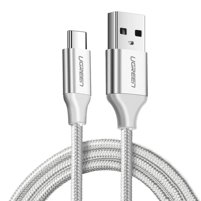 Cablu Ugreen US288 (60133), USB to Type-C, Fast Charging, 3A, 18W, 480Mbps, Nylon Braided, 2m, Argintiu Y White