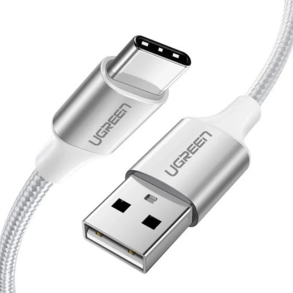 Cablu Ugreen US288 (60133), USB to Type-C, Fast Charging, 3A, 18W, 480Mbps, Nylon Braided, 2m, Argintiu Y White