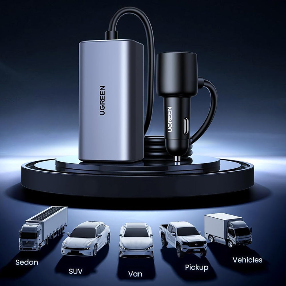 Incarcator Ugreen Car EC706 (35571), with Splitter, USB, 3x Type-C, 150W, GaN, Fast Charge, 1m, Negru