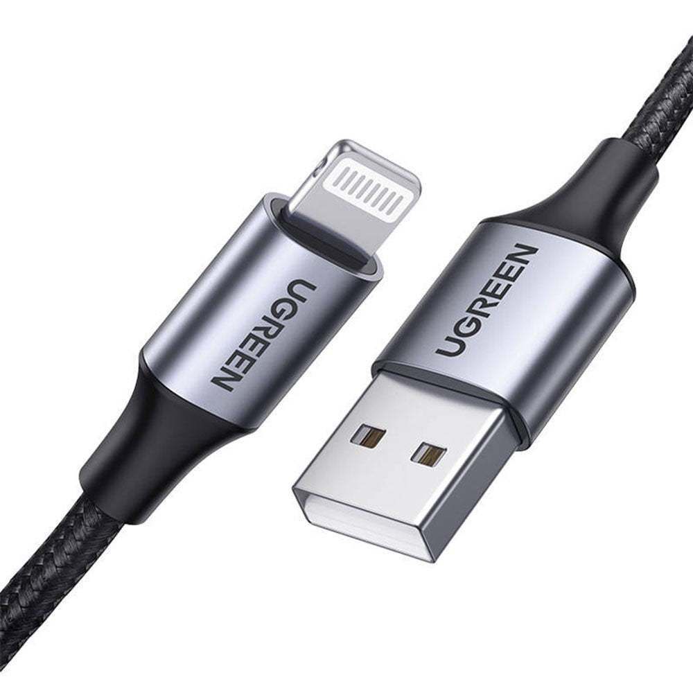 Cablu Ugreen US199 (60156), USB to Lightning, Fast Charging 2.4A, 480Mbps, 1m, Gri Spatial