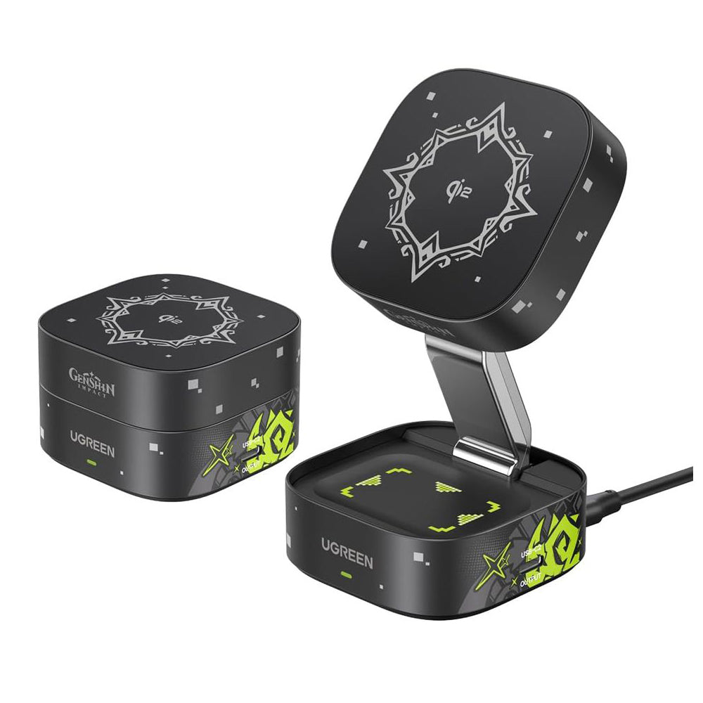 Incarcator Ugreen Wireless Genshin Impact Ed.W702 (35316GI), MagFlow, Qi2, 15W, 2x USB-C, Foldable, 3A, Cable, 1m, Negru