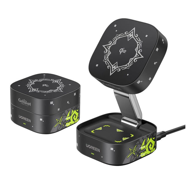 Incarcator Ugreen Wireless Genshin Impact Ed.W702 (35316GI), MagFlow, Qi2, 15W, 2x USB-C, Foldable, 3A, Cable, 1m, Negru