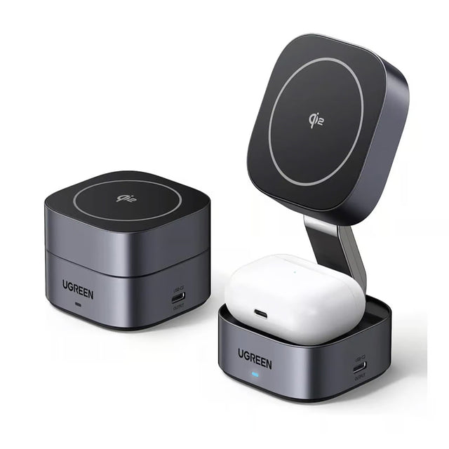 Incarcator Ugreen Wireless Charging Station W702 (35316), with Cable, MagSafe, for iPhone, AirPods, USB-C, Foldable, 15W, 1m, Negru