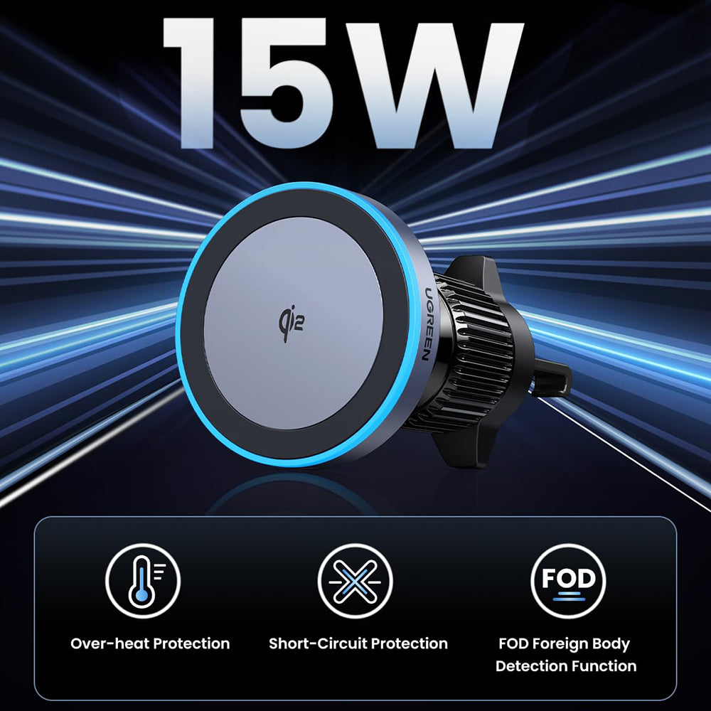 Suport Auto pentru Telefon cu Incarcare Wireless, Qi2, 15W - Techsuit W708 (35970) - Space Gray