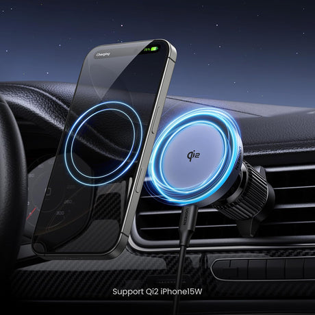 Suport Auto pentru Telefon cu Incarcare Wireless, Qi2, 15W - Techsuit W708 (35970) - Space Gray