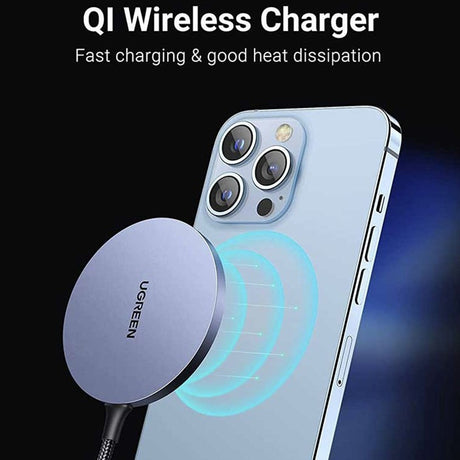 Incarcator Ugreen Wireless CD245 (30233), Qi, 15W, MagSafe, Aluminum Alloy, Strong Magnets, USB-C Cable Included, 1.5m, Gri