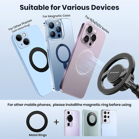 Suport Techsuit MagProX (S12), for Dashboard, MagSafe Compatible, 360° Rotation, Suction Cup Mounting Base, Negru