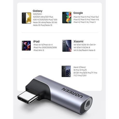 Adaptor Ugreen Audio Adapter CM460 (20194), Type-C to 3.5mm Jack, DAC Chip, Aluminum, Gri