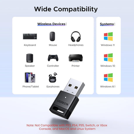 Adaptor Ugreen Wireless Adapter CM748 (45134), USB Bluetooth 5.4, Plug and Play, High-Fidelity Audio, Compact Size, Negru