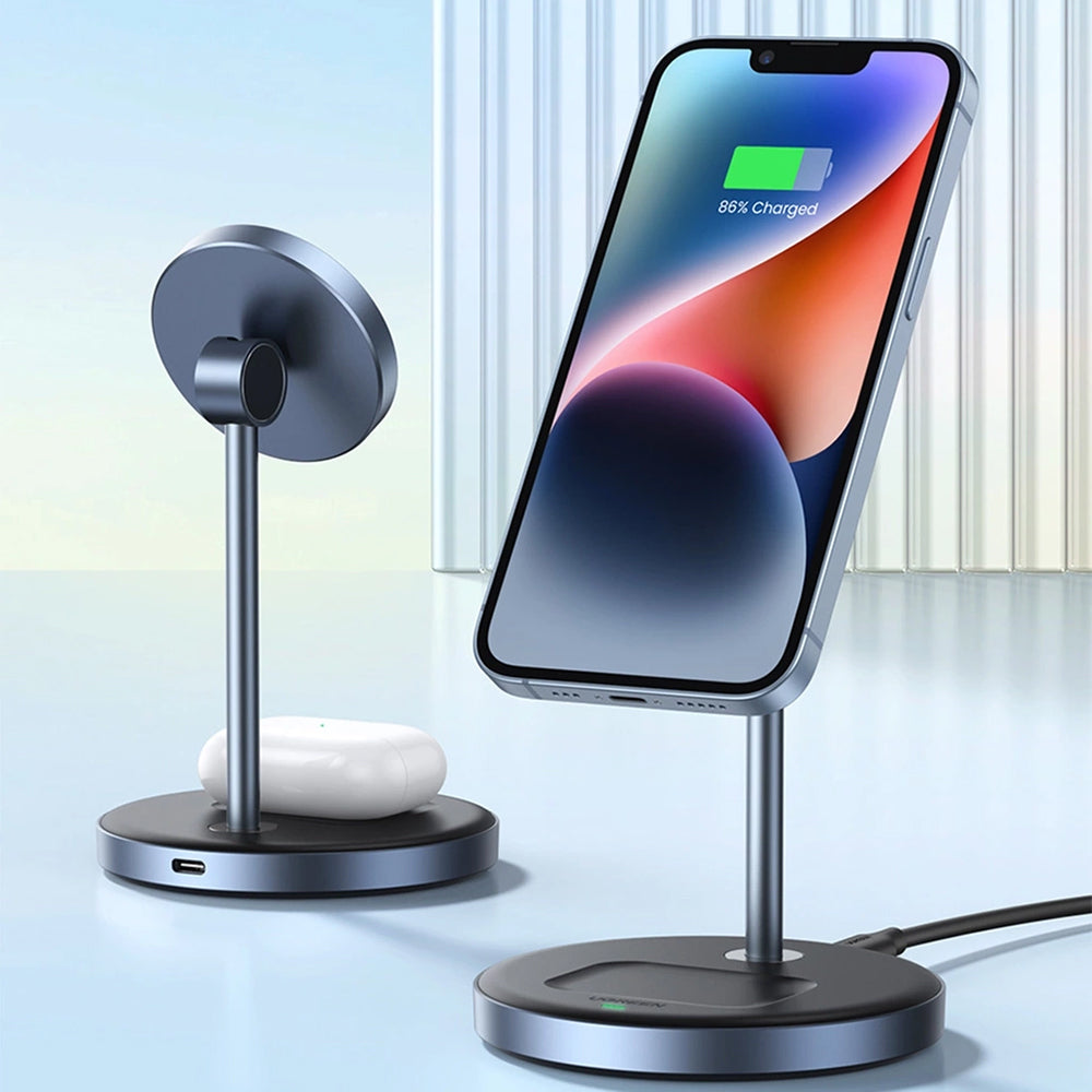 Incarcator Ugreen Wireless Charging Station CD317 (90668), 2in1, for iPhone and Airpods, Type-C, N52 Magnet, Qi, 20W, Negru