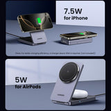 Incarcator Ugreen Wireless W528 (45056), 2in1, MagSafe, for iPhone, AirPods, Compact Foldable Design, 15W, 3A, Negru
