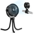 Techsuit Baby Stroller Fan (VP1), Portable, Four Speeds, 360° Flexible Tripod Clip, 4000mAh, Negru
