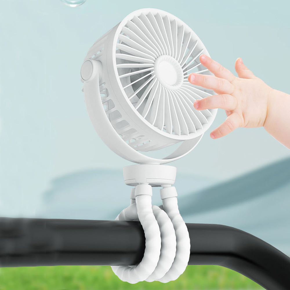 Techsuit Baby Stroller Fan (VP1), Portable, Four Speeds, 360° Flexible Tripod Clip, 4000mAh, Negru