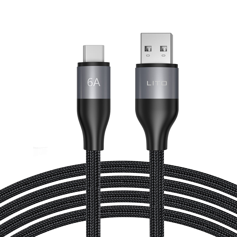 Cablu Lito (LD23T), USB to Type-C, Fast Charging, Braided Nylon, 6A, 480Mbps, 1m, Gri
