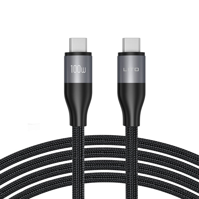 Cablu Lito (LD25CC), Type-C to Type-C, Fast Charging, Braided Nylon, 100W, 480Mbps, 2m, Gri