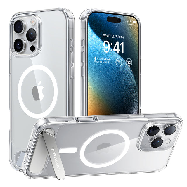Husa de protectie Torras Pstand MagSafe compatibil cu iPhone 16 Pro, Transparent