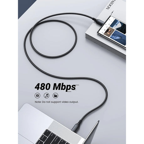 Cablu Ugreen US567 (15373), USB-C to USB-C, 3A, 60W, 1m, Nylon, Negru Gray