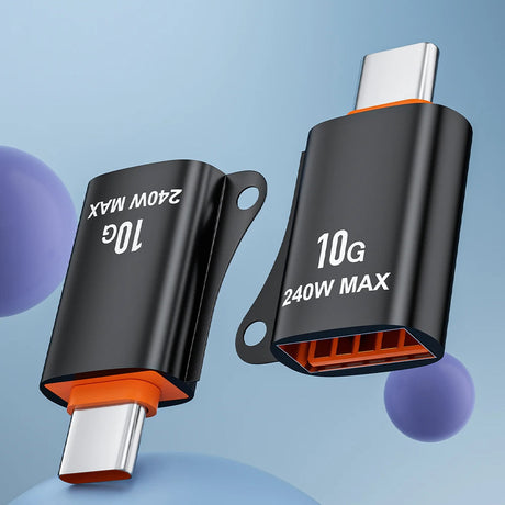 Adaptor Techsuit Premium OTG Adapter HyperPort (A1), USB 3.0 Female to Type-C Male, 10Gbps, 240W, Aluminum Alloy, Negru / Orange