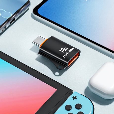 Adaptor Techsuit Premium OTG Adapter HyperPort (A1), USB 3.0 Female to Type-C Male, 10Gbps, 240W, Aluminum Alloy, Negru / Orange