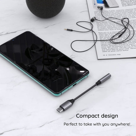 Adaptor Techsuit Premium Cable Adapter MusicDoX (AC8), Type-C to Jack, Hi-Fi Sound, DAC Chip, 3A, 0.1m, Gri