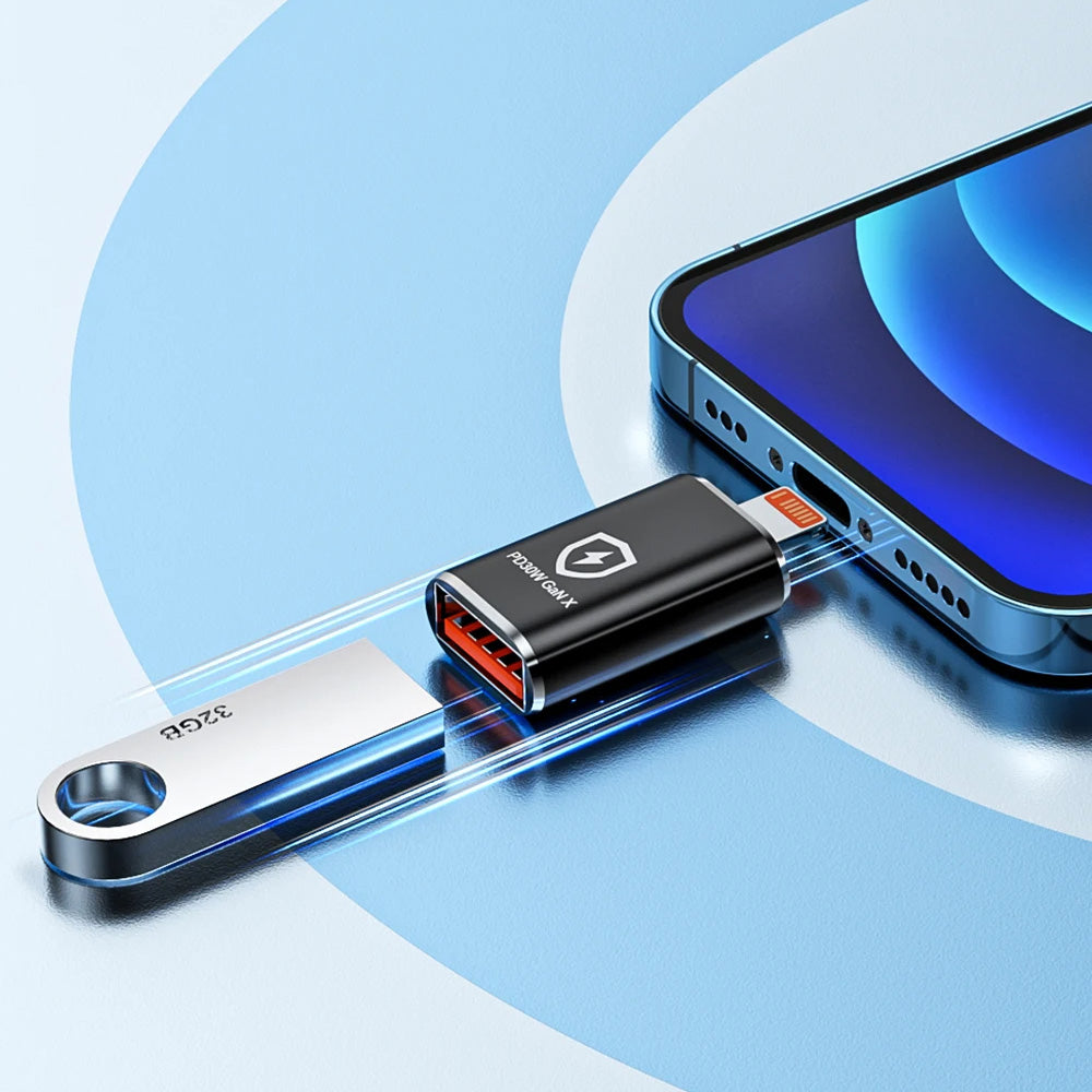 Adaptor Techsuit Premium OTG Adapter HyperPort (A6), USB3.0 to Lightning, PD30W, 5Gbps, GaN, Converter for iPhone, Negru / Orange