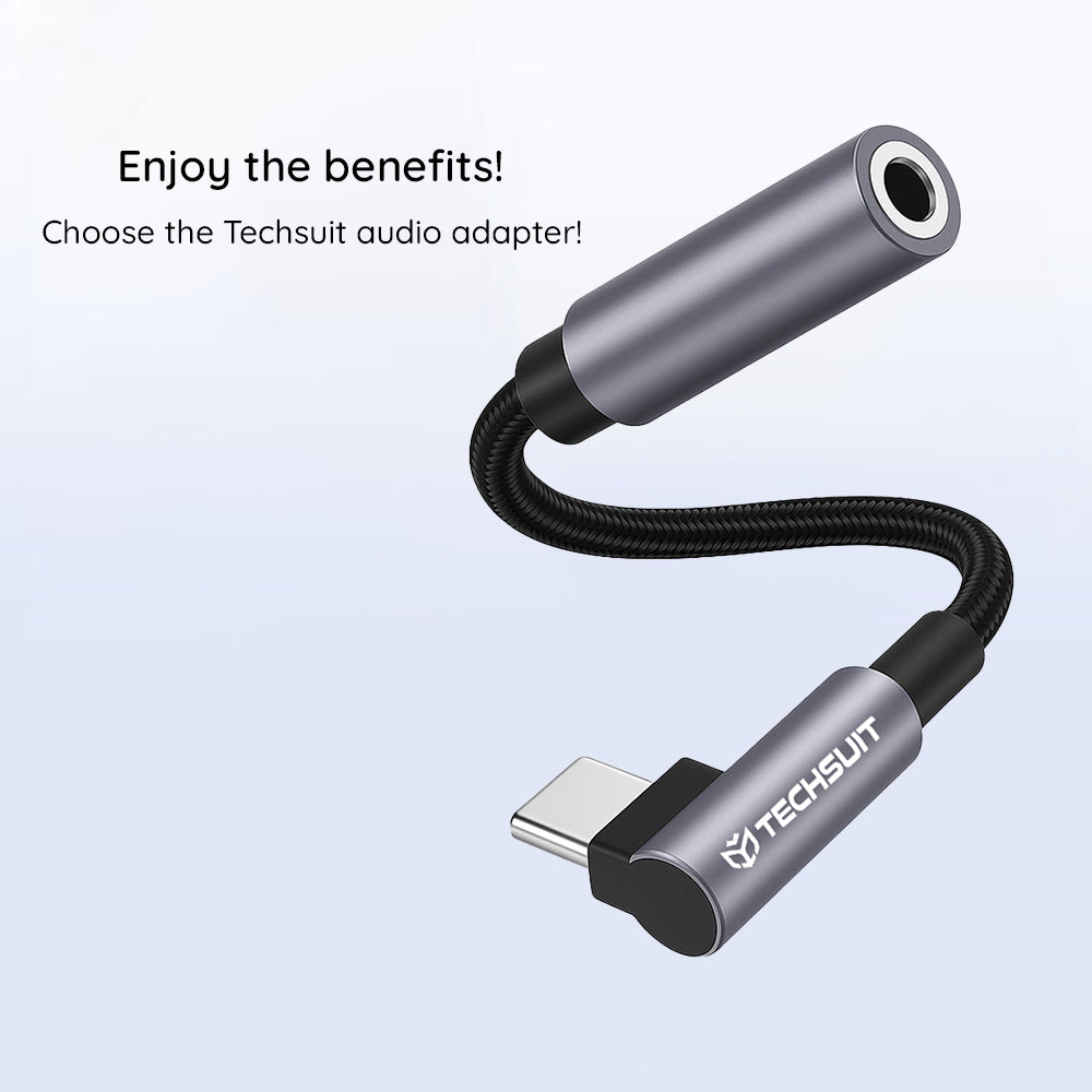 Adaptor Techsuit Premium Cable Adapter MusicDoX (AC7), Type-C to 3.5mm Jack, Hi-Fi Sound, DAC Chip, 3A, 0.1m, Gri