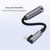 Adaptor Techsuit Premium Cable Adapter MusicDoX (AC7), Type-C to 3.5mm Jack, Hi-Fi Sound, DAC Chip, 3A, 0.1m, Gri