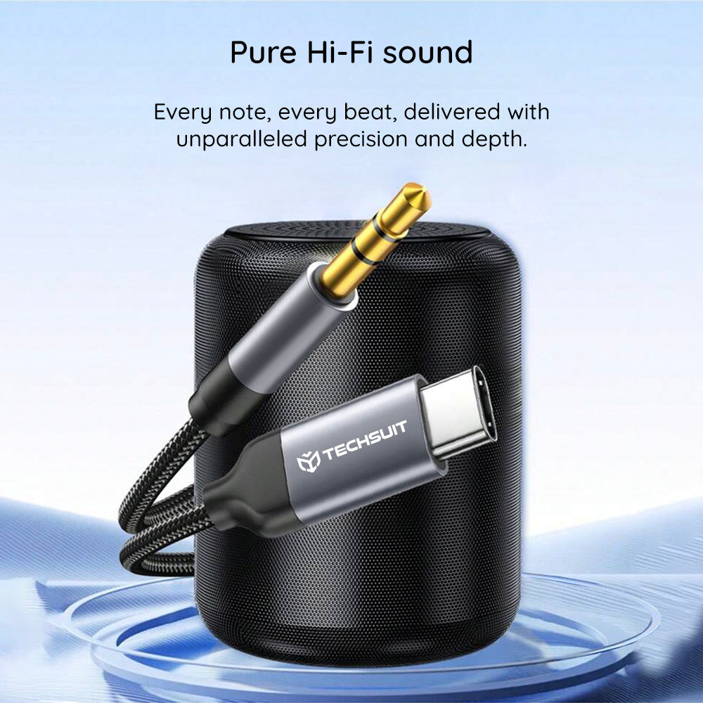 Adaptor Techsuit Premium Cable Adapter FuseXound (AC11), Type-C to 3.5mm Jack, Hi-Fi Quality, DAC Chip, PVC, 0.5m, Gri