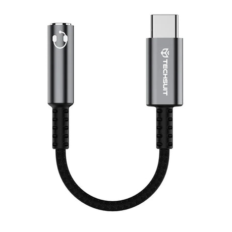 Adaptor Techsuit Premium Cable Adapter SonicPiX (AC14), Type-C to 3.5mm Jack, 3A, DAC Chip, Aluminum, Digital Decoder, 0.1m, Gri
