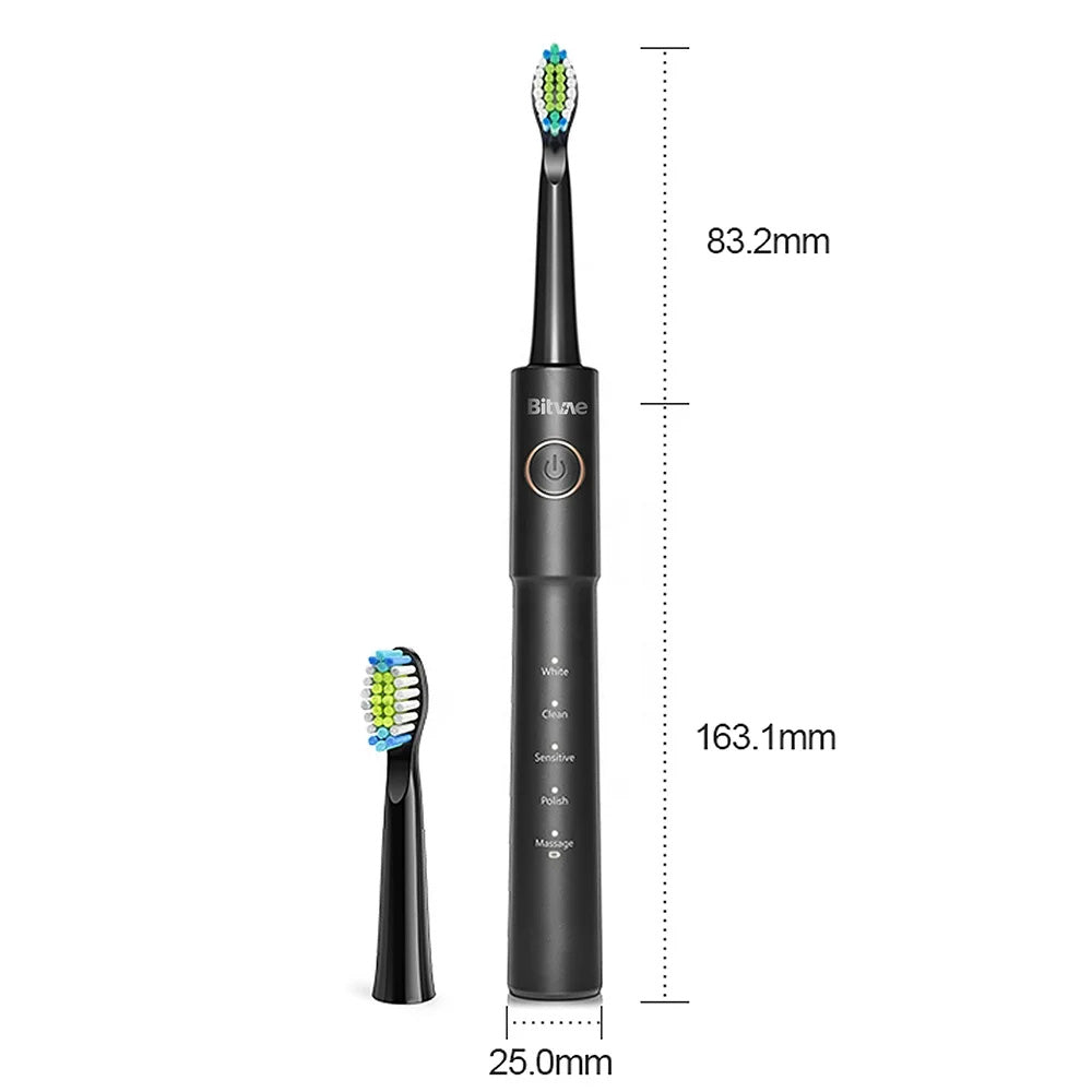 Bitvae Electric Toothbrush (E11), Ultrasonic, 8 Heads, Travel Case, White/Clean/Sensitive/Polish/Massage Modes, Roz