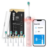 Bitvae Electric Toothbrush (S2 Smart), Ultrasonic, Soft, 8 Heads, Case, Red Light Pressure Sensor, 5 Modes, 1400mAh, Roz