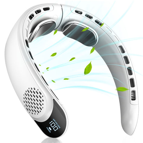 Techsuit Neck Fan (S8), Portable, with Digital Display, 3 Wind Speeds, 4000mAh, 7300RPM, Alb