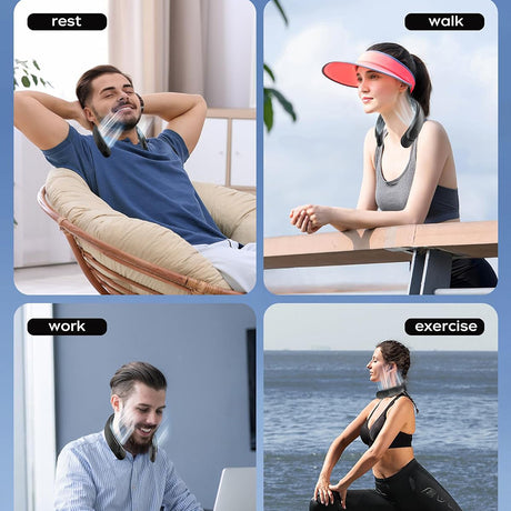 Techsuit Neck Fan (S8), Portable, with Digital Display, 3 Wind Speeds, 4000mAh, 7300RPM, Alb