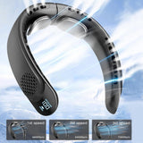 Techsuit Neck Fan (S8), Portable, with Digital Display, 3 Wind Speeds, 4000mAh, 7300RPM, Negru