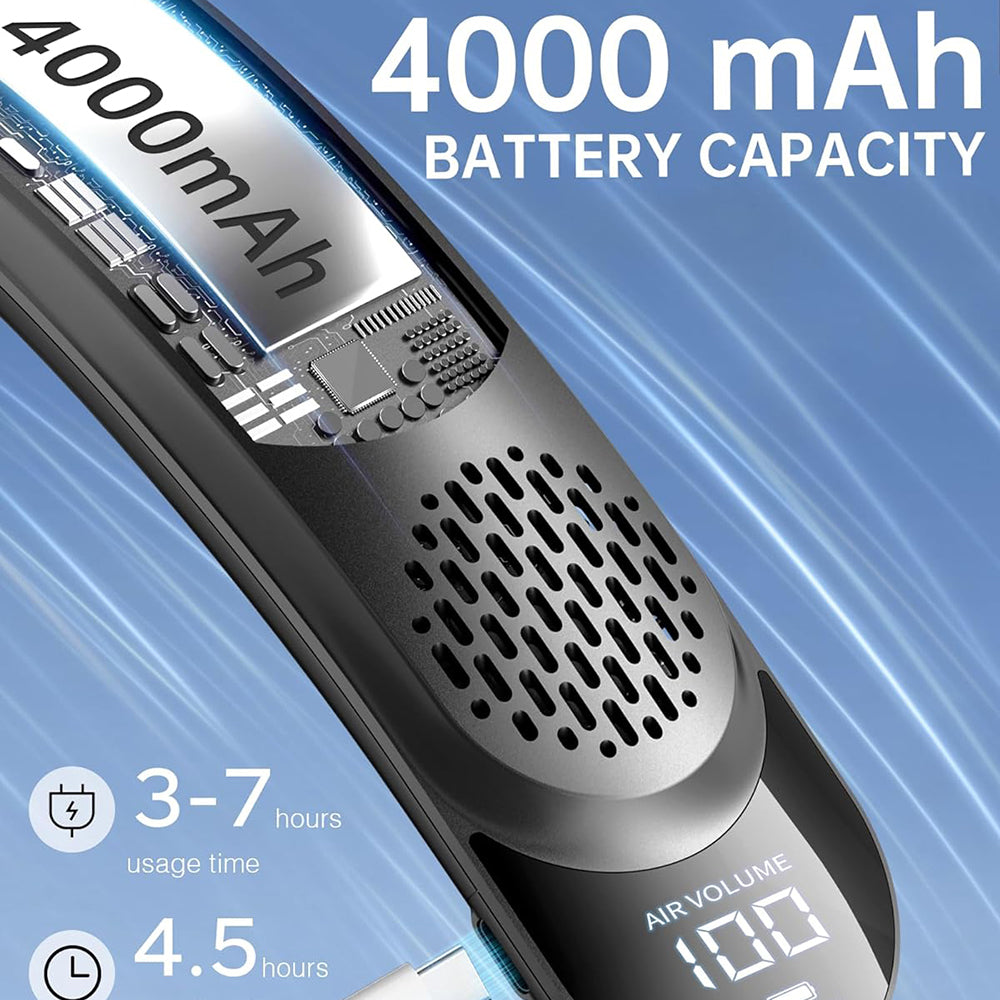 Techsuit Neck Fan (S8), Portable, with Digital Display, 3 Wind Speeds, 4000mAh, 7300RPM, Negru