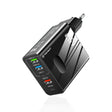 Incarcator Techsuit Premium PentaXPower (CHC1), 3x USB, 2x Type-C PD 25W, 65W, GaN, Fast Charge, Negru