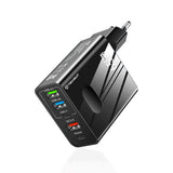 Incarcator Techsuit Premium PentaXPower (CHC1), 3x USB, 2x Type-C PD 25W, 65W, GaN, Fast Charge, Negru