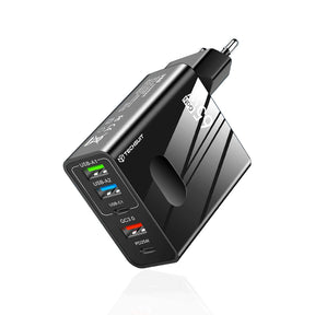 Incarcator Techsuit Premium PentaXPower (CHC1), 3x USB, 2x Type-C PD 25W, 65W, GaN, Fast Charge, Negru
