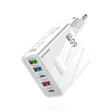 Incarcator Techsuit Premium PentaXPower (CHC1), 3x USB, 2x Type-C PD 25W, 65W, GaN, Fast Charge, Alb