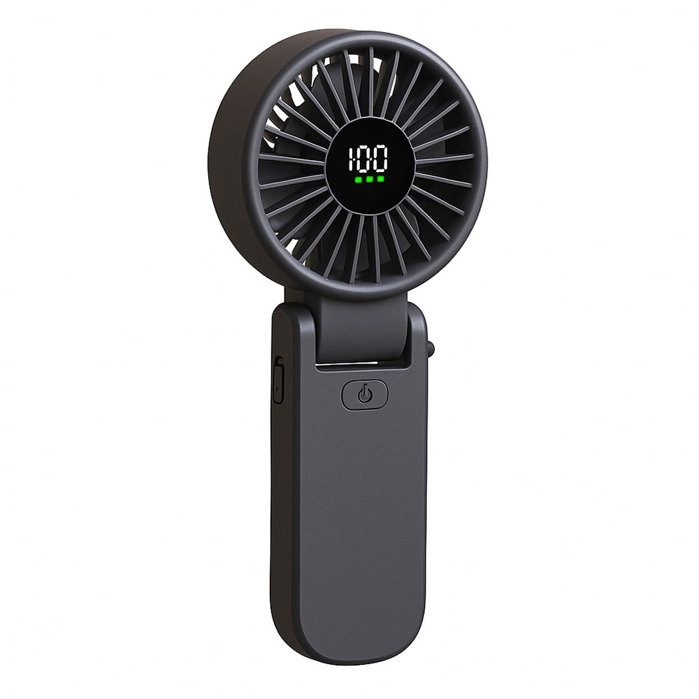 Techsuit Premium Mini Hand Fan (A10), with LED Digital Display, USB-C Rechargeable, 100 Wind Speeds, 5400RPM, Negru