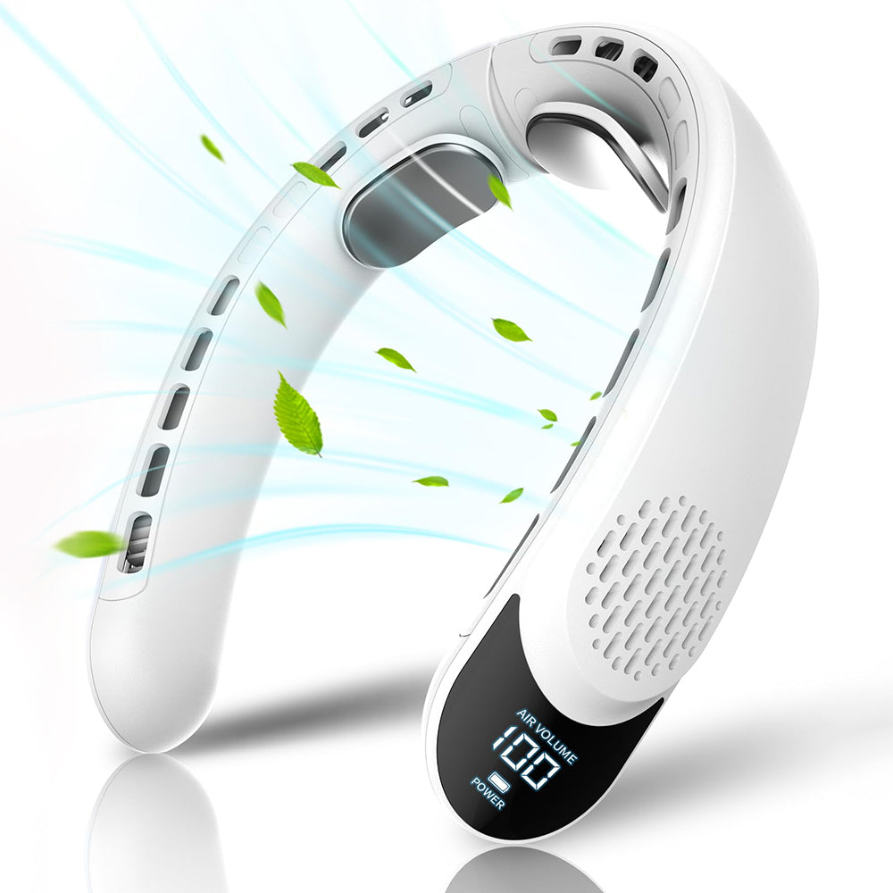 Techsuit Neck Fan (S8), Portable, with Digital Display, 3 Wind Speeds, 4000mAh, 7300RPM, Alb