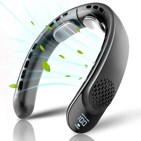 Techsuit Neck Fan (S8), Portable, with Digital Display, 3 Wind Speeds, 4000mAh, 7300RPM, Negru