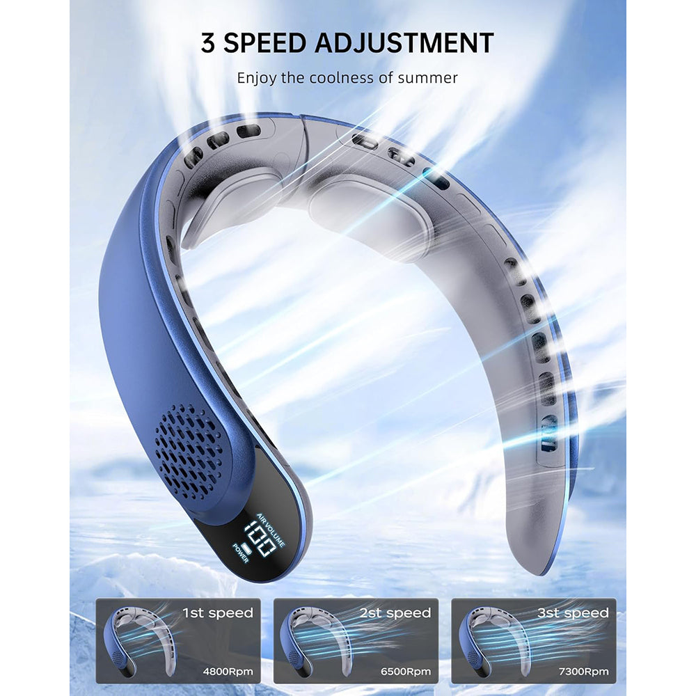 Techsuit Neck Fan (S8), Portable, with Digital Display, 3 Wind Speeds, 4000mAh, 7300RPM, Albastru