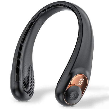 Techsuit Neck Fan (S9), Portable, with Digital Display, 3 Wind Speeds, 5200mAh, 5800RPM, Negru